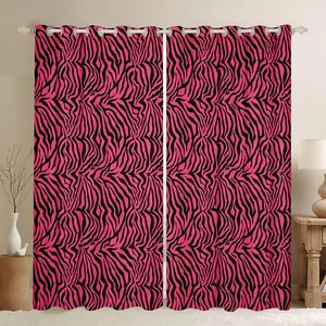Feelyou Pink Black Zebra Stripe Pattern Window Curtains - Home Textile Interior Decoration Accessories, Zoo-Inspired Prints Living Room Drapes, Safari Animal Design Window Treatments Fabric