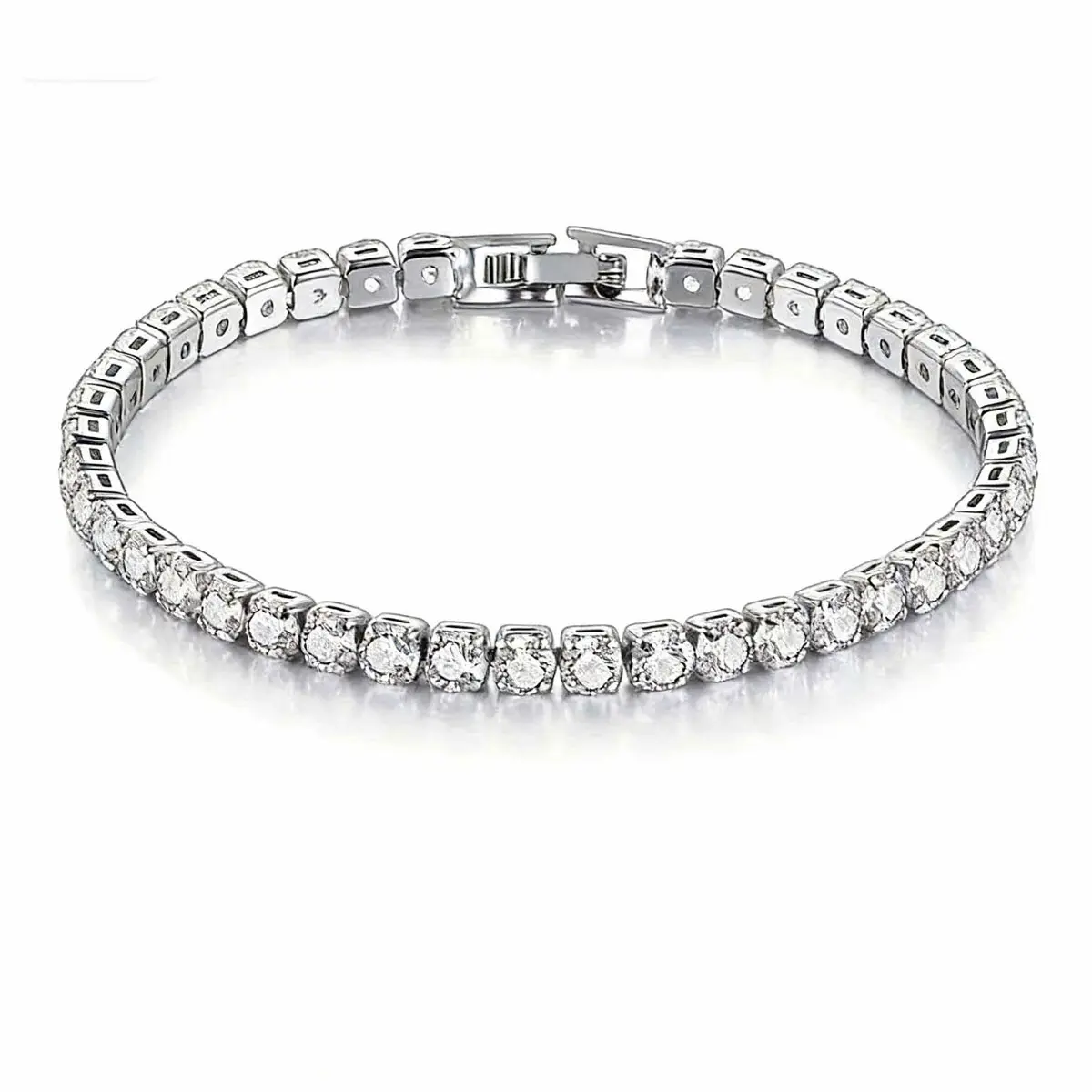 Women's 4 mm High-Carbon Tennis Bracelet, Sparkling Cubic Zirconia Simulated Diamonds, Elegant Minimalist Bangle, Pretty Bracelet, Delicate Costume Jewelry Gift for Women
