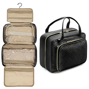Toiletry Bag Travelling Wash Bag with Hook, Portable Cosmetic Bag Travelling Ladies Wash Bag, Cosmetic Bag Organiser Travel Kit Handheld Wash Bag, Pink，Black