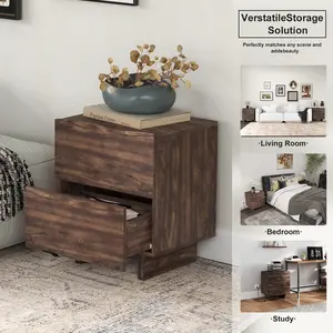 EBELLO  Japanese Style Bedside Table, Full Solid Wood Bedside Cabinet, Large Capacity Storage Cabinet Furniture Bedroom