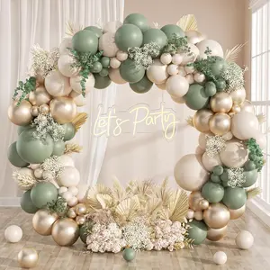 130Pcs Sage Green Gold Balloon Garland Arch Kit with Sage Green Sand White Gold Balloons for Shower Bridal Shower Birthday Engagement Wild One Party Decorations