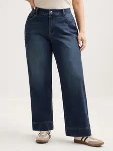 【Summer Turn-Up】BLOOMCHIC Plus Size Women's Retro Wash Stretch Straight-Leg Jeans, Minimalist Basic Denim Bottoms with Pockets, Below-Ankle Zipper Closure [M-6X]2026 Summer Pick for Mother's Day
