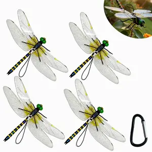SKYPURE 3D Artificial Dragonfly Bug Repellent 4Pcs Lifelike Outdoor Hanging Ornament Garden Decor Natural Fly Durable PVC All-Weather Material Clip-On & Hanging Decor