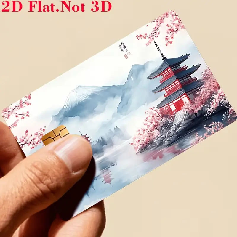 Cherry Blossom Pagoda Card Skin for Credit & Debit Cards, Japanese Art Sticker, Aesthetic Wallet Accessory