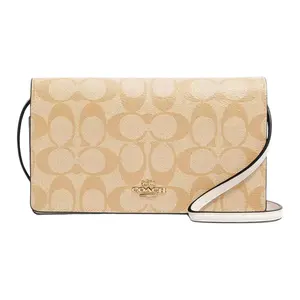 COACH Anna Monogram Canvas and Leather Crossbody Bag for Women, Small Size, Khaki with White