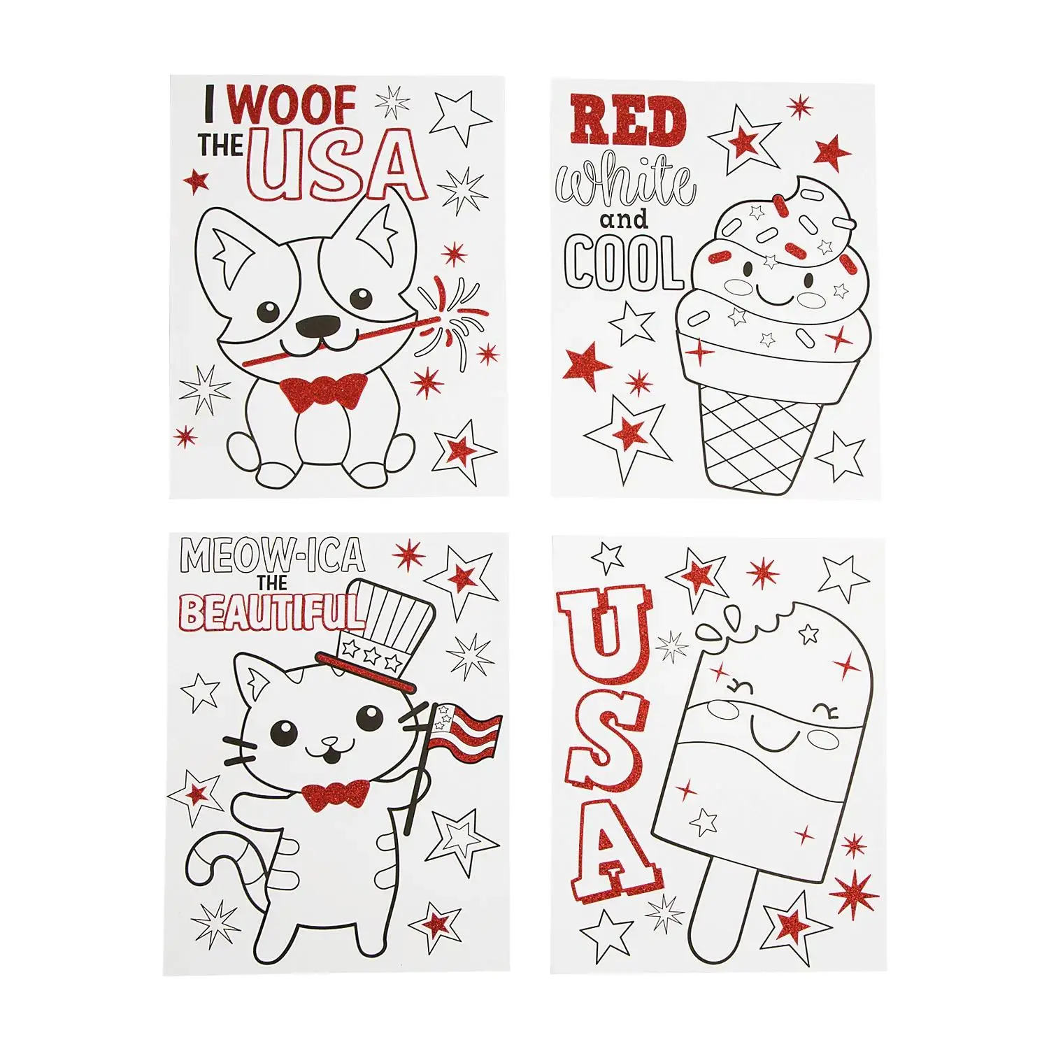 Color Your Own Patriotic Glitter Posters - 24 Pc.
