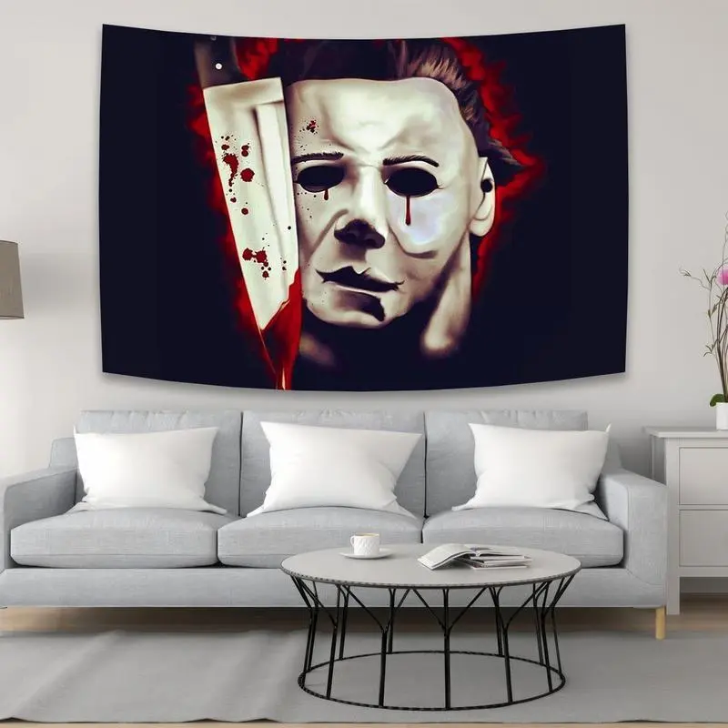 Halloween Michael Myers Tapestry Aesthetic Room Decoration Horror Movie Wallpapers Party Background Fabric Tapestry For Wall