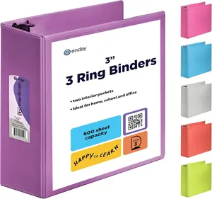 Enday 3 Inch 3 Ring Binder Purple Slant D-Ring Clear View Cover with 2 Pockets Heavy Duty School Office Home Supplies 600 Sheet Capacity Customizable