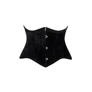 Lavish Black Velvet Mini Cincher Underbust Corset Waist Cincher Busk Closure