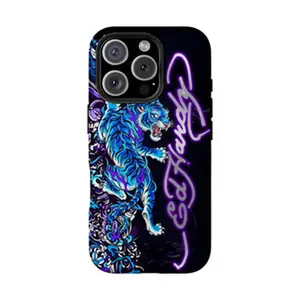 Pink Ed Hardy Skull Leopard Tattoo iPhone Case Aesthetic Y2k Trendy Tiger Ed Hardy Collage Phone Case,for iPhone 17 16 15 14 13 12 11 Pro Max Plus & Samsung Galaxy S26 S25 S24 S23 S22 Ultra