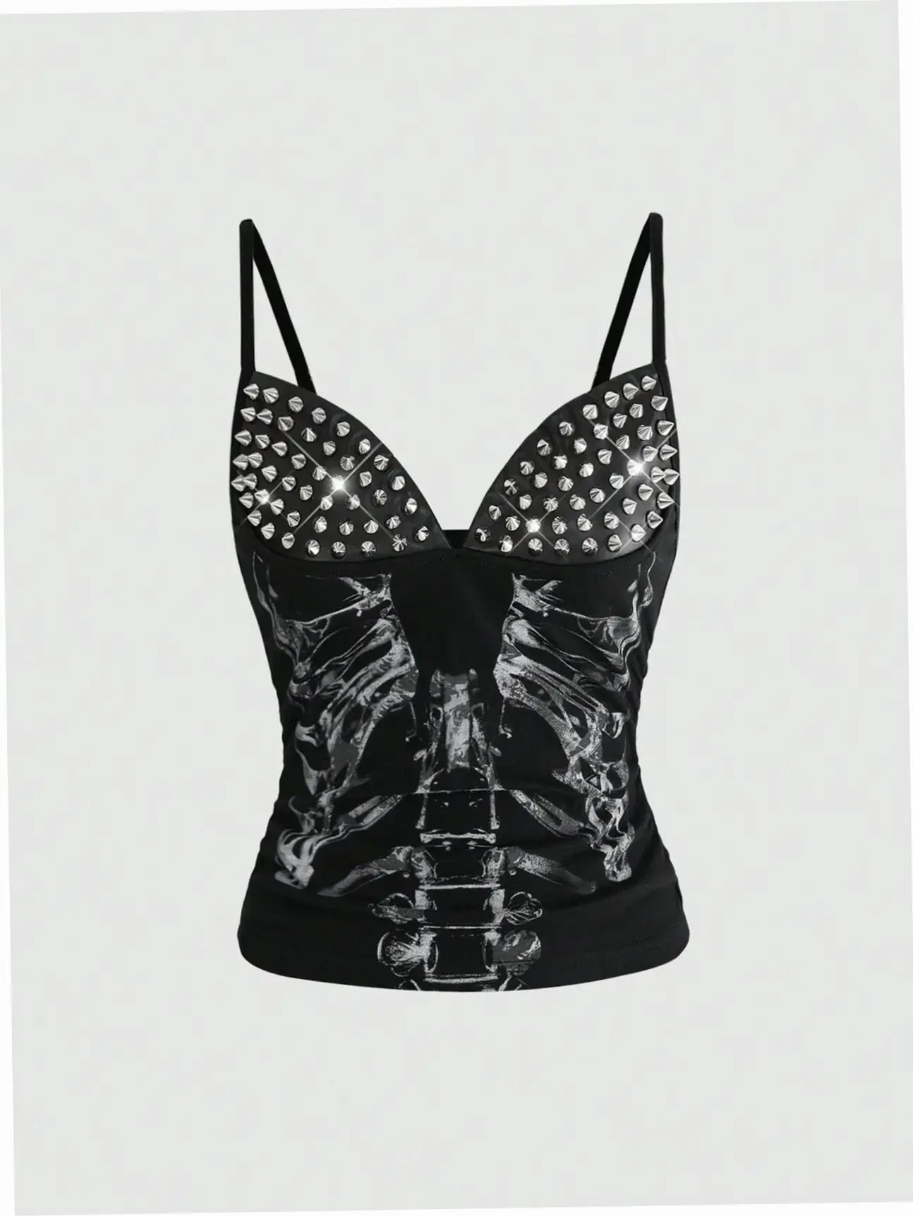 Gothic Tank Top Skull Print Rivet Patchwork Edgy Streetwear Summer