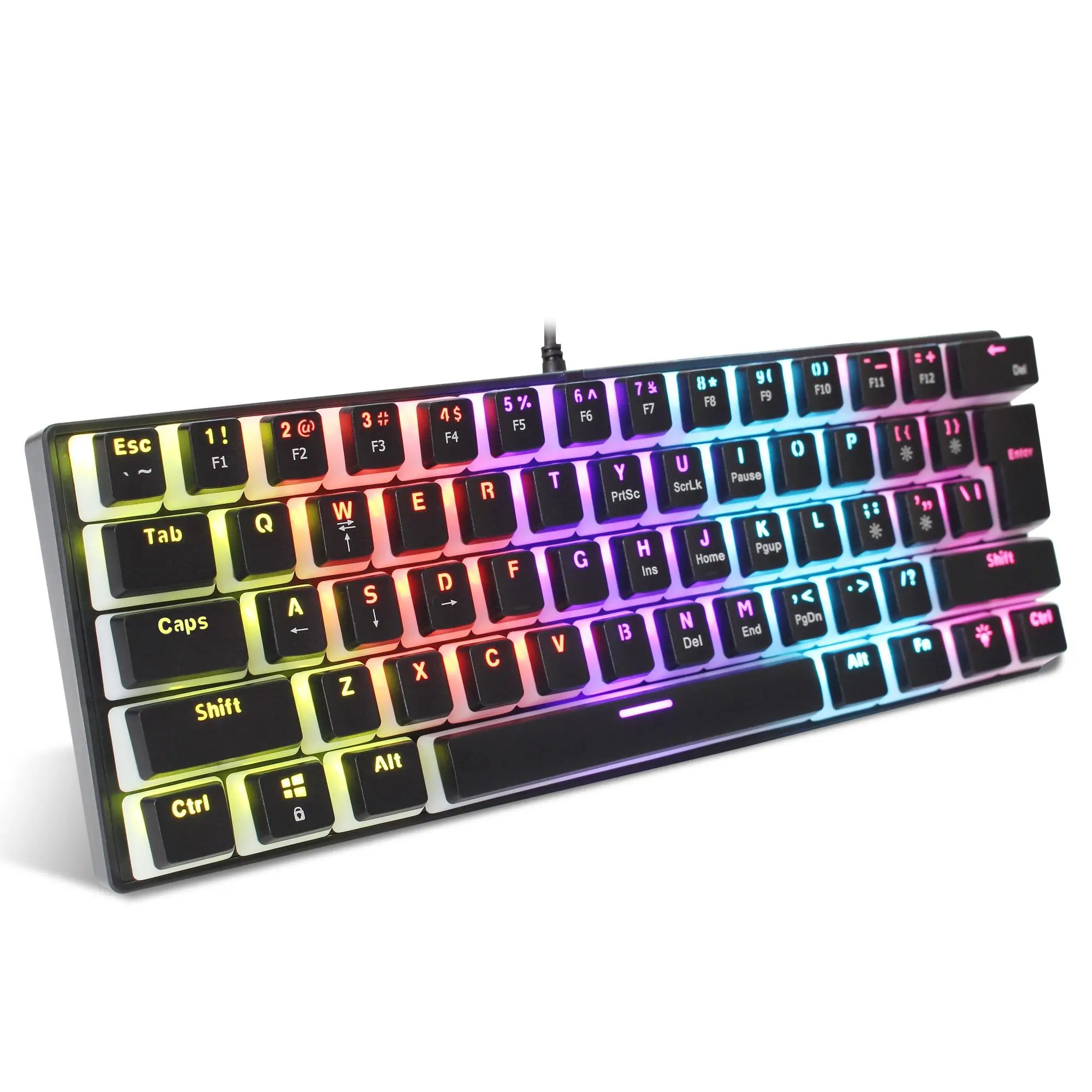 Wired Mechanical Gaming Keyboard, 61 Keys E-sports Mechanical Keyboard with 12 RGB LED Backlight Effects, Ergonomic Wired Keyboard, Office Keyboard