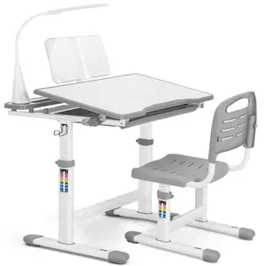 Kids Study Desk and Chair Set Height Adjustable Children School Girl Table Large Writing Board Desk with LED Lamp Pull Out Drawer Pencil Case Bookstand for Comfortable Learning