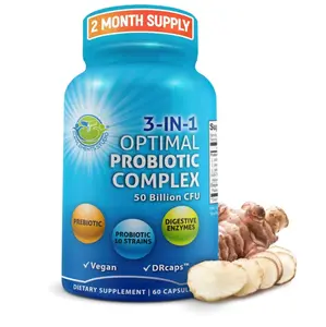 Probiotics with Digestive Enzymes and Prebiotic for Women and Men - 3-In-1 Vegan Probiotic Prebiotic Multi Enzyme Complex for Gut Health - Maximum Absorption Delayed-Release Capsules