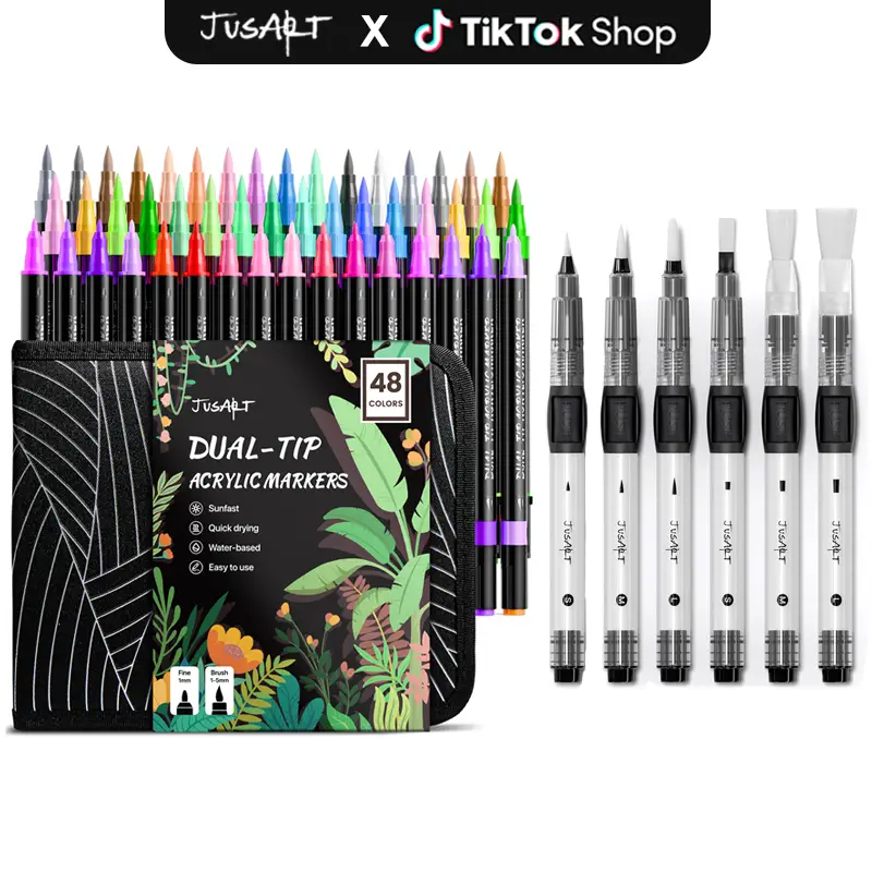 [JusArt] 48/36 Colors Dual Tip Acrylic Paint Markers, Acrylic Paint Pens with Brush Tip and Fine Tip, Acrylic Pens for Rock Painting, Stone, Glass, Wo