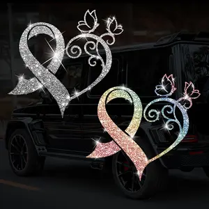 Heart & Butterfly Glitter Vinyl Sticker, Self-Adhesive Car Decoration, Multipurpose Car Decal Suitable for Bumper, Window, Laptop, Shiny Design Decal For Cars, Universal Car Sticker