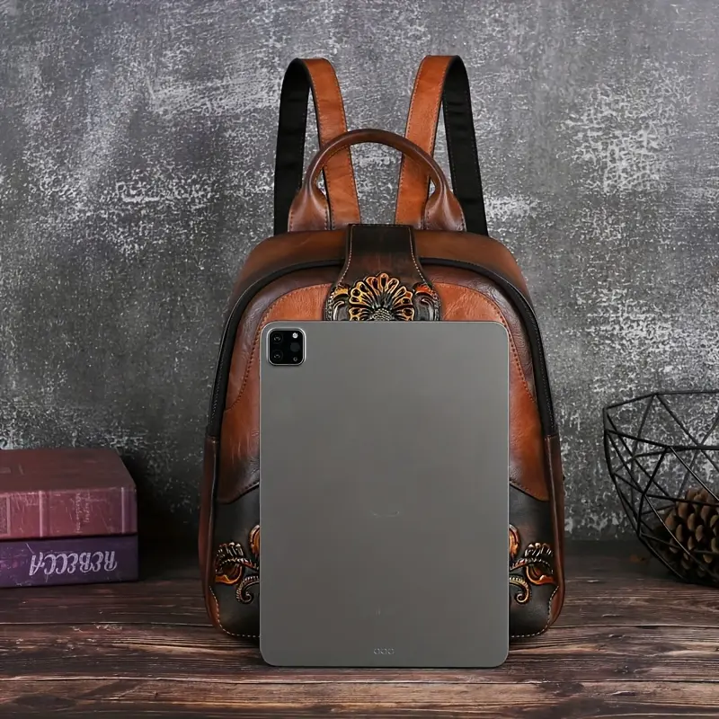 Aesthetic Vintage Backpack Purse for Women | Brown Leather Look Lace Print  Satchel | Trendy Casual Daypack for Work & Coffee Dates - TikTok Shop