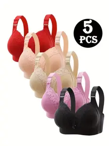 Women's Lace Bra Set Without Steel Cup, Ultimate Comfort & Medium Support, Fashionable Plain Design, Multiple Sizes Available