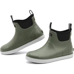 Deck Boots Men Size 6.5-10.5, Rain Boots Anti-Slip Fishing,  Shoes Rogue Wave, Rubber Boots Outdoor Ankle Footwear Durable
