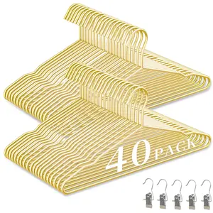 WSJYKN 40Pack Gold Hangers + 5 Clips, Premium Glossy Gold Strong Metal Hangers, Upgraded Thickened & Reinforced to Hold 50lbs, Great for Heavy Coats, Jackets, Shirts, Dresses