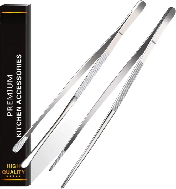 2 Pcs 12-Inch Fine Tweezer Tongs,Extra-Long Stainless Steel Tweezers Tongs