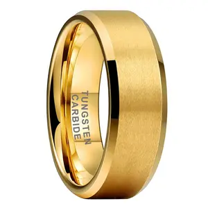 8MM Brushed Gold Tungsten Men’s Wedding Band – Scratch-Resistant Comfort Fit Ring