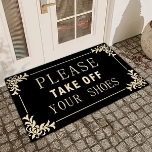 1 Pc Black Background Text Printed Door Mat With Linen Surface, Diatomaceous Earth, Anti Slip And Absorbent, Indoor And Outdoor Printed Door Mat, Kitchen, Dining Room, Bathroom, Bedroom Decoration, Holiday Home Decoration, Indoor Outdoor Rug