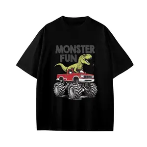 Boys' Edgy Streetwear T-Shirt - Vintage Style T-Rex Monster Truck Monster Fun Design, Casual Short Sleeve Crew Neck Top for Active Kids