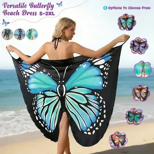 6 Colors Butterfly Beach Cover Up, Versatile Printed Sarong Wrap Skirt, Multi-Wear Swimsuit Cover Dress for Women, S-2xl Summer