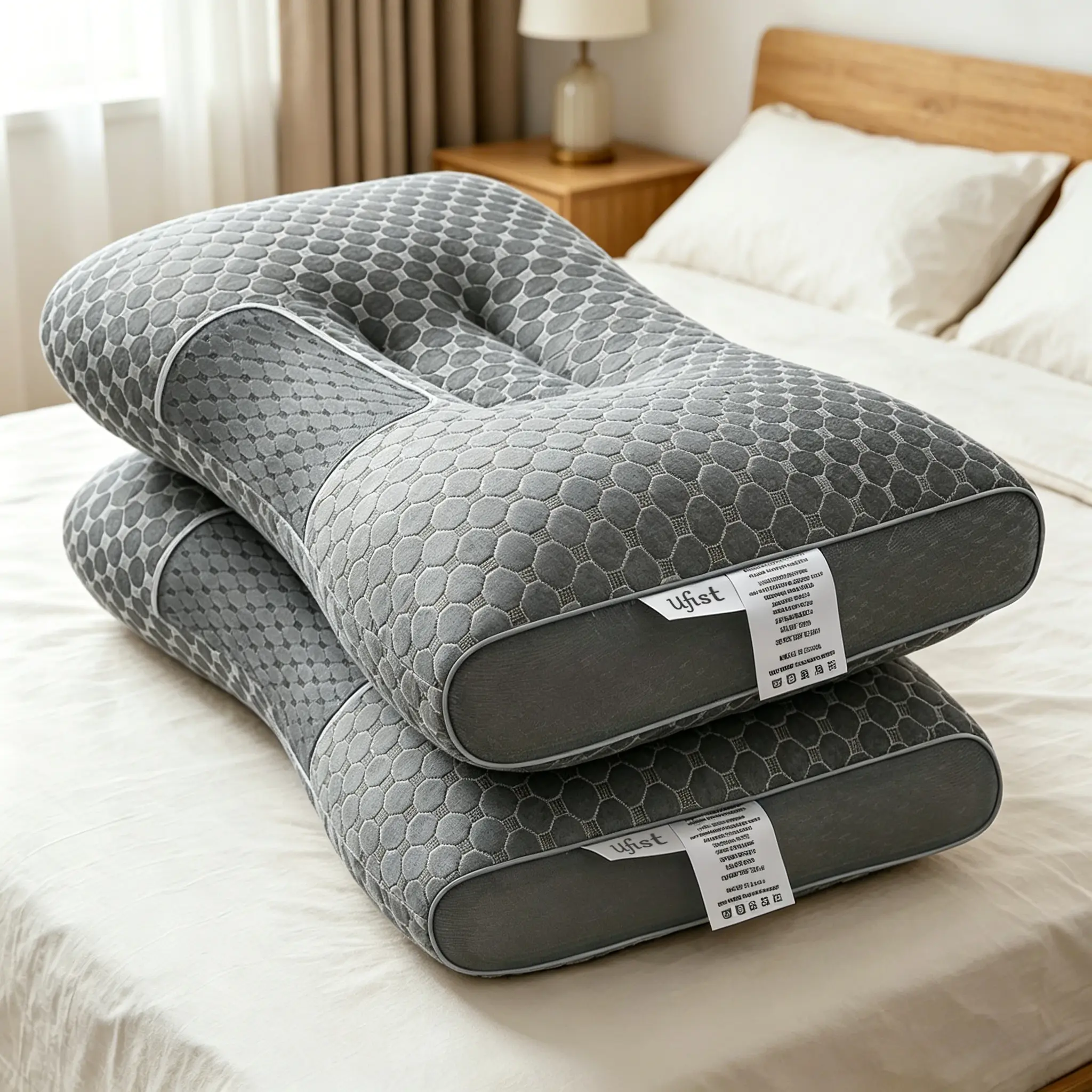 【Black Friday】UFIST 2-Pack Neck Support Pillow, Ergonomic Orthopedic Pillow for Pain Relief, Contoured Sleeping Pillow for Side, Back and Stomach Sleepers