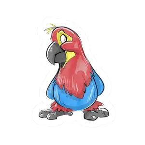 Red Blue Cartoon Parrot Sticker | Kiss-Cut Vinyl Sticker, Laptop Decal