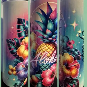 Aloha Pineapple Tumbler with Vibrant Tropical Design and Starry Background for Everyday Use