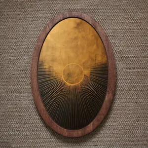Sun Painting, Golden Wall Art, Wooden Wall Art, Geometric Wall Art, Wall Plaque, Oval Wall Decor, Cottagecore Art, Sunlight Painting, Home Decoration