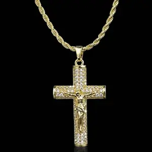 Jesus Cross Necklace Unisex Gold Crystal Pendant Necklace Silver Rhinestone Cross Necklace Divine Redemption Pendant Necklace Religious-Themed Fashion Jewelry Accessories