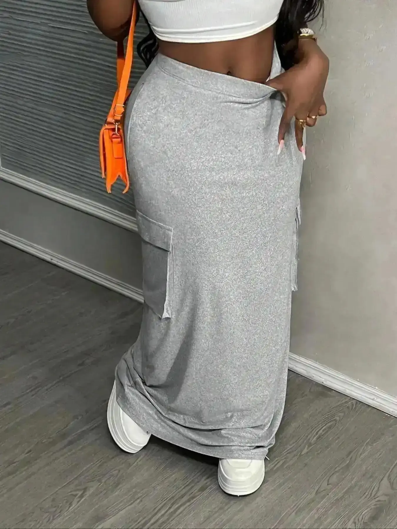 Pencil Skirt, casual Basic high waist pocket hip straight long gray Fit skirt, suitable for street, daily leisure, outdoor activities, holidays, club parties, office wear, Home Comfort, Everyday Chic, Loungewear Style