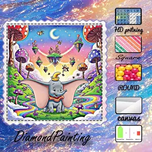 DIY 5D Flocking Cloth Diamond Painting Craft Set, AB Rhinestones, Fairy Dust Rhinestones, Crystal Rhinestones, Little Elephant, Mushroom, Rainbow Diamond Embroidery, Special Craft Diamond Art Kit, Wall Decor, Gift for Family, Loved Ones, and Friends