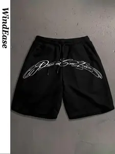 Men's Cartoon Print Loose-Fit Athleisure Street Shorts, Base Street Style, Drawstring Sporty Casual Pants, Summer for Trendy Looks