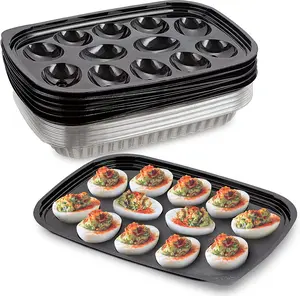 MT Products Plastic Disposable Deviled Egg Trays with Clear Lid