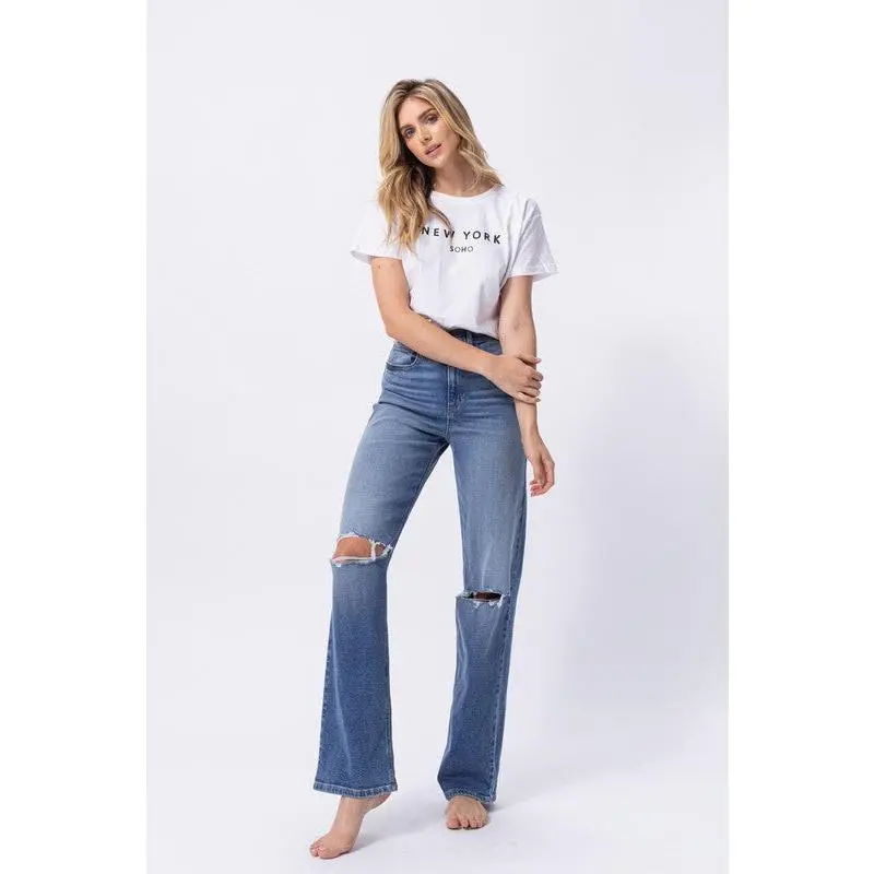 Joyce High Waisted Straight Leg Distressed Jeans