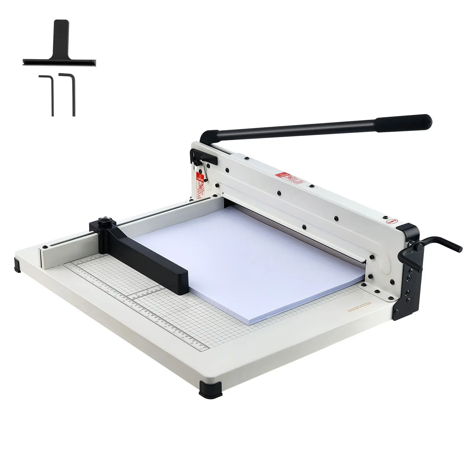 Heavy Duty Paper Cutter, 17" Industrial Guillotine Paper Cutter For A3 Paper, 400 Sheet Capacity, Solid Steel Construction, Stacking Paper Trimmer For Office, Home, School, Shop, White