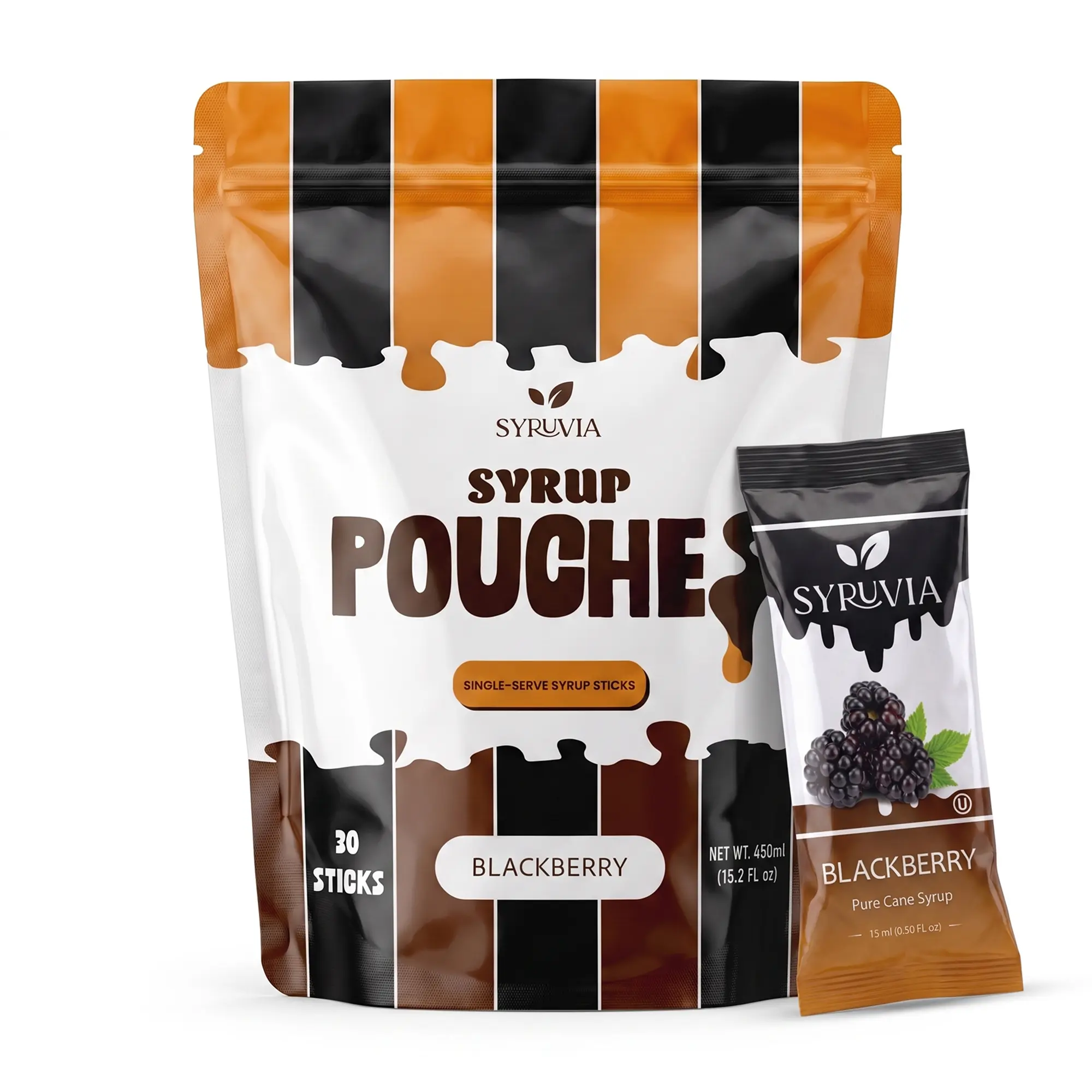 Syruvia Blackberry Syrup Pouches, Fruity Syrup Sticks for Drinks, Lemonades, Iced Teas & Desserts, 30 Count (15 mL Each)
