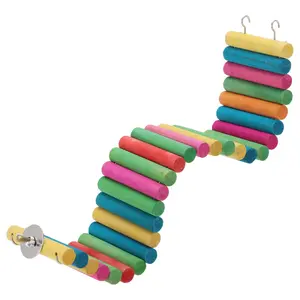 VOCOSTE Hamster Bridge, Flexible Bendy Climbing Ladder, Hanging Wooden Hamster Stairs for Small Animals, 15.75"L x 3.15"W, Rainbow Color