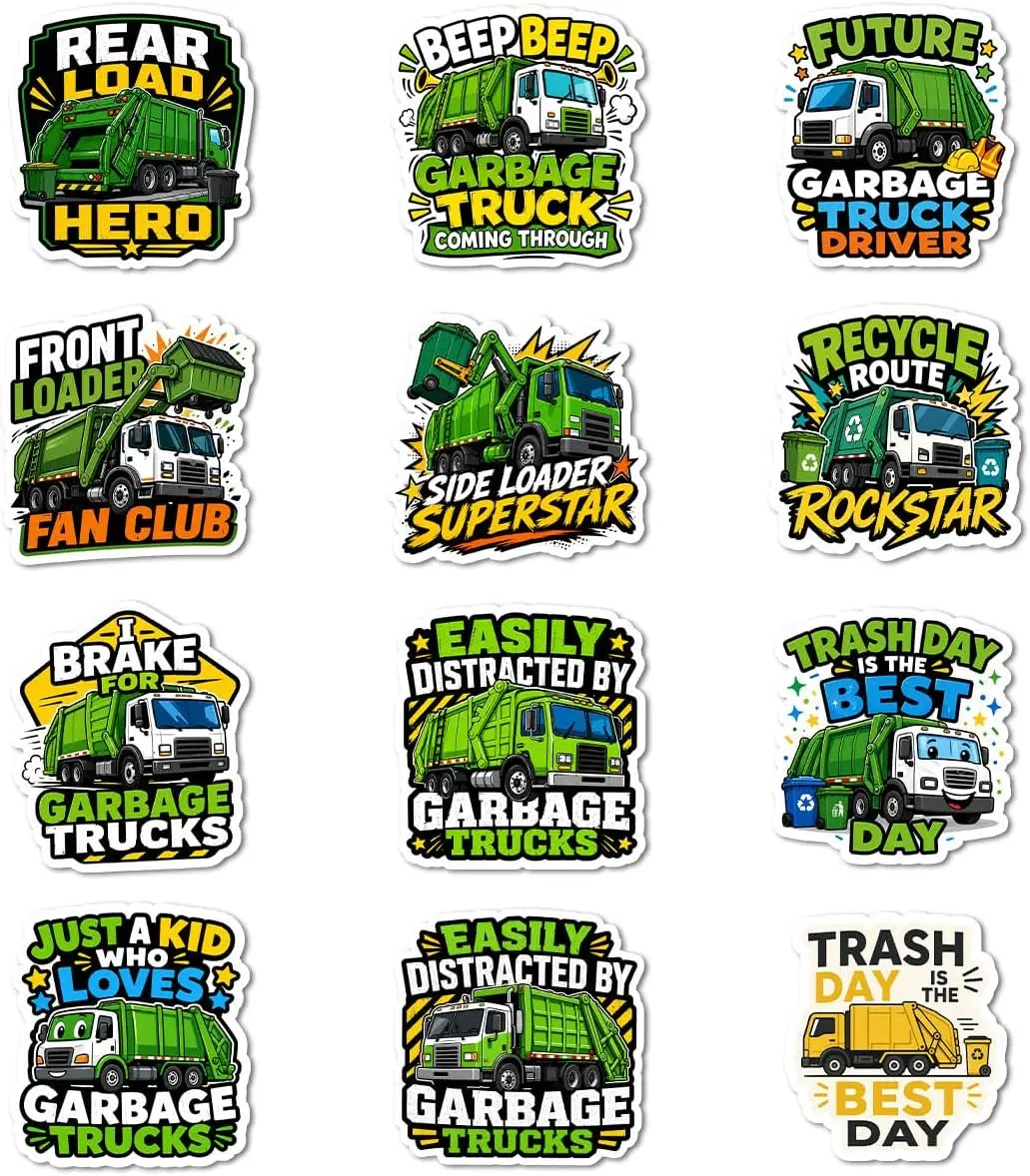 Garbage Truck Stickers Recycling Truck Sanitation Vehicle Pack ,Truck Stickers, Funny Garbage Truck Quotes Vinyl Decals, Gifts For Garbage Truck Fans, Recycling Lovers, Future Drivers