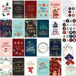 100-Piece Foiled & Glitter Christmas Cards – 20 Designs with Printed Messages Inside, Includes Envelopes & Stickers, 4x6 Inch Merry Christmas Cards, Bulk Boxed Set.