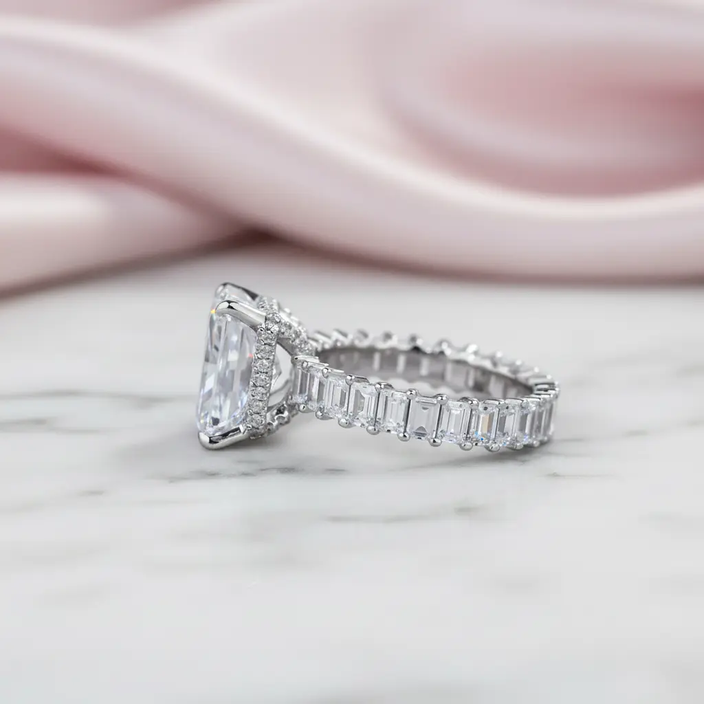 4 Prong Radiant Cut Simulated Diamond Option Engagement Ring