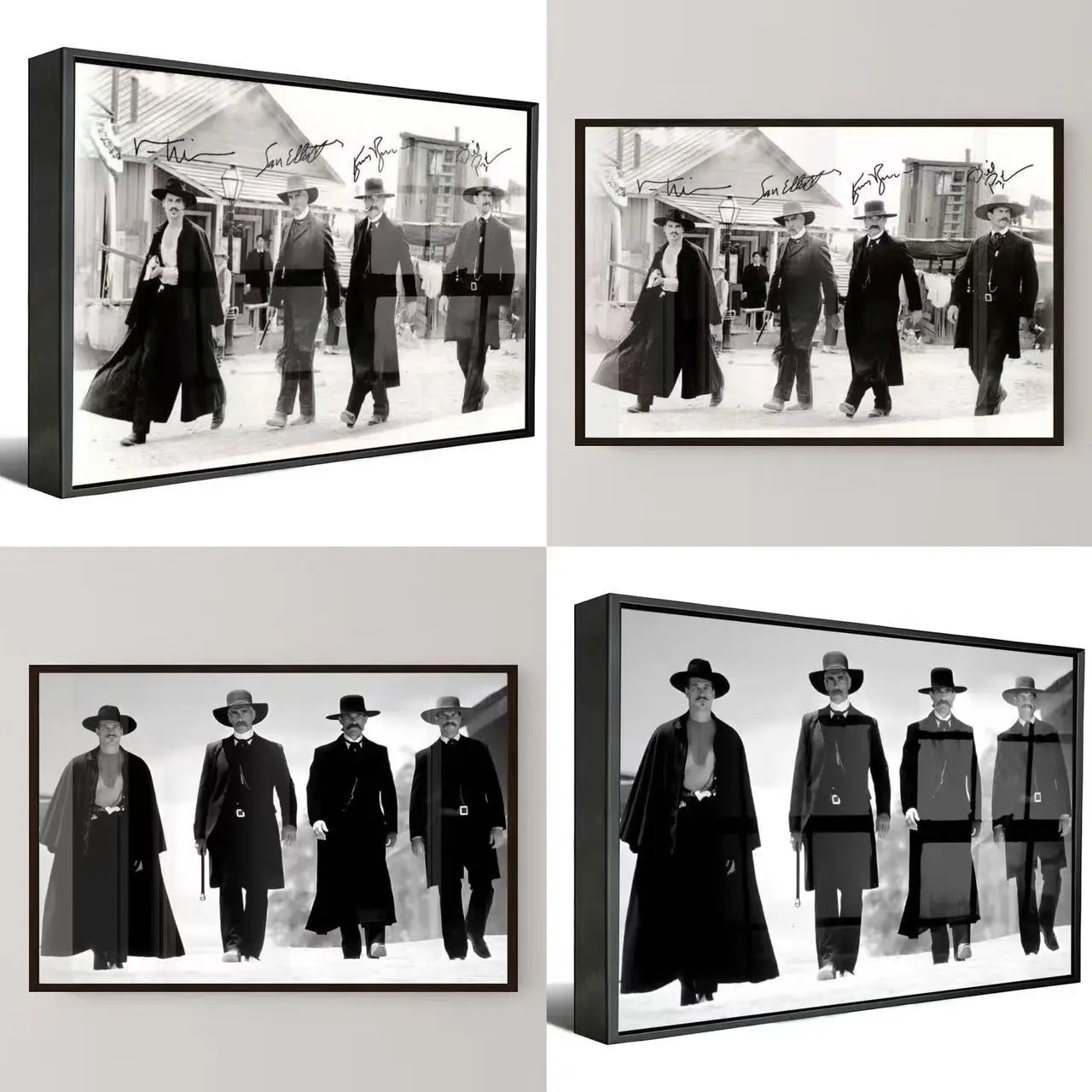 Vintage Tombstone Movie Canvas Print - Decorative Artistic Western Illustrated Art with Vivid Colors, Wyatt Earp Doc Holliday Earp Brothers Walking Scene, Sustainable Eco-Friendly Bedroom Decor, Frame-Ready Home Decor Poster