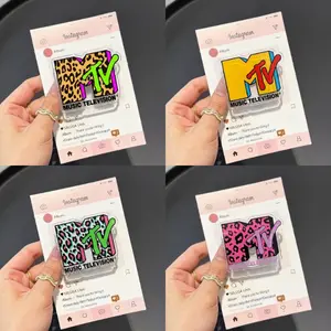 Leopard Print MTV MagSafe Phone Grip, Y2K Aesthetic Griptok, Cheetah Pattern Music Television Stand, Hot Pink Animal Print Accessory, Trendy Retro Gift