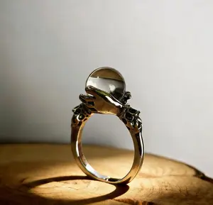 Witchtok Jewelry - 925 Sterling Silver Vintage Guardian Crystal Ring, Hand-Embracing Adjustable Open Band (Fits 6-10) | Pagan Jewelry | Witchy Gifts | Valentine's Day Gift