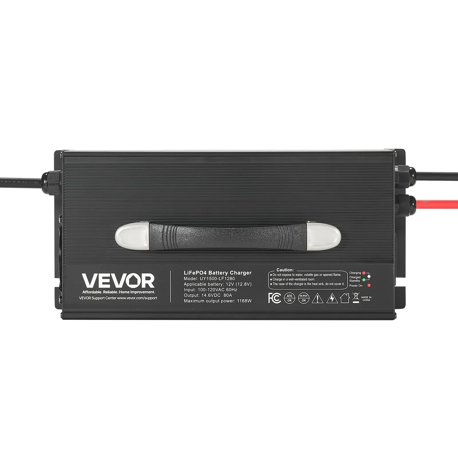 VEVOR 12V 80A LiFePO4 Smart Charger for Golf Carts, Boats, RVs, 14.6V AC-DC, 0V Activation, 1.4 ft Cable with Anderson Connector, LED Indicator, Overload-Safe Plug-N-Play, 2-Hour 60A Charging Support