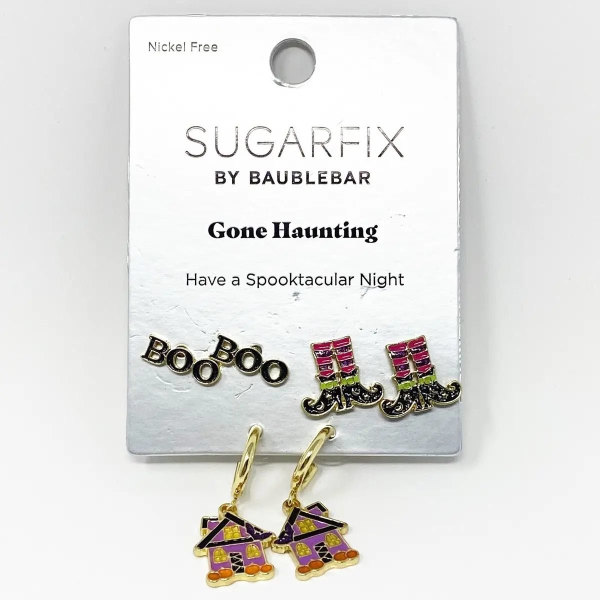 Sugarfix by Baublebar Gone Haunting Earrings Nickel Free Halloween Themed Boo & Witch Boots Design Unisex Spooktacular Night